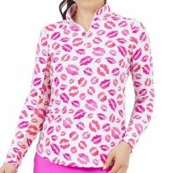 IBKUL Women&apos;s Kiss Me Kate Print Long Sleeve Mock Neck Top