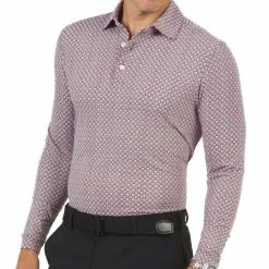 IBKUL Men&apos;s Geo Print Long Sleeve Polo